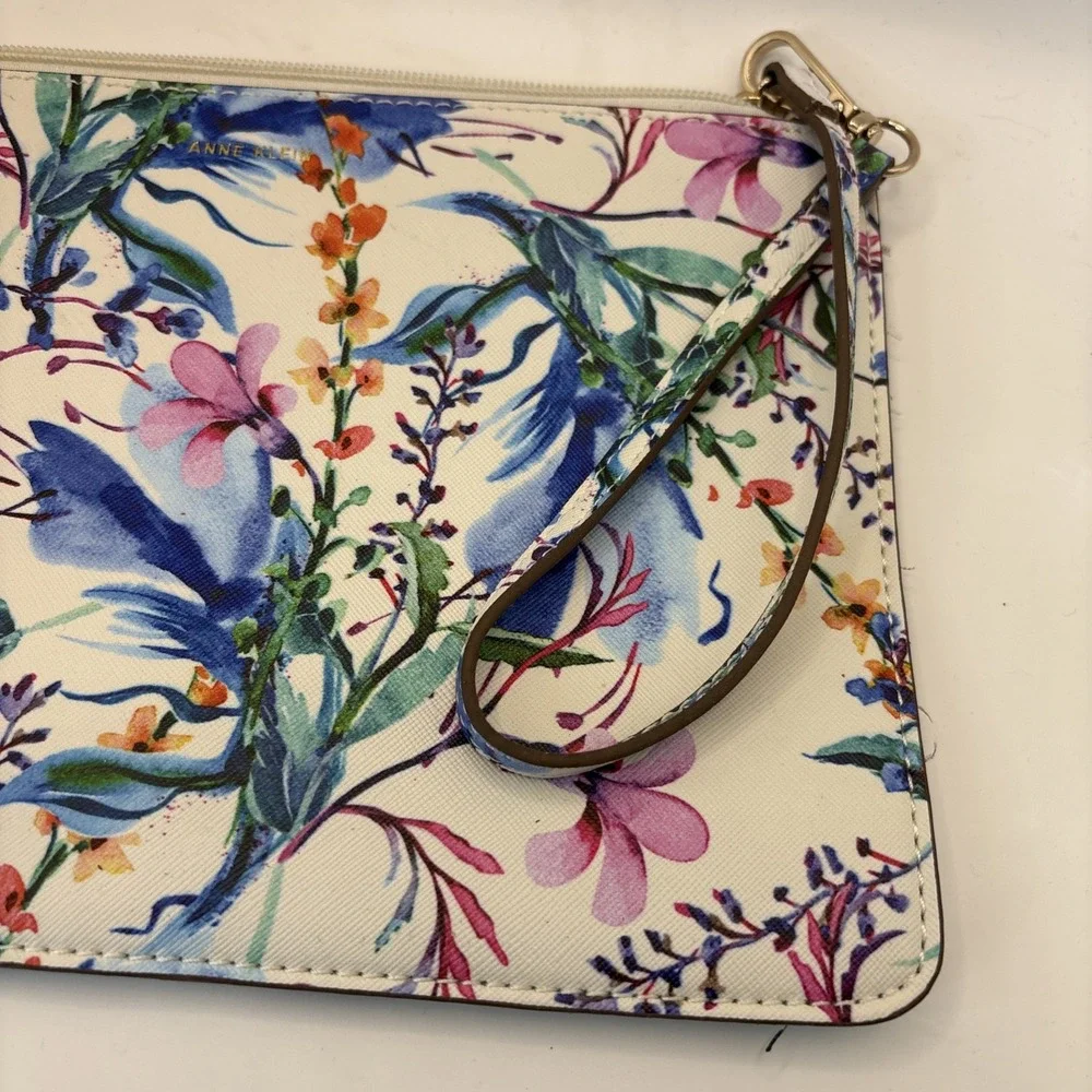 Anne Klein Colorful Watercolor Floral Wristlet Purse Bag Gold Hardware 10.5x7.5